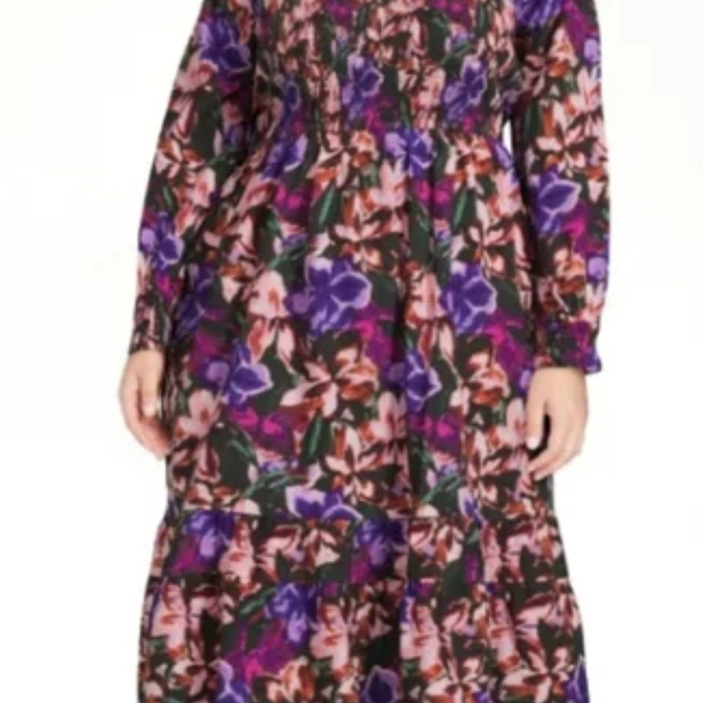 Floral Long-Sleeve Tiered Maxi Dress - Purple & Pink Bloom